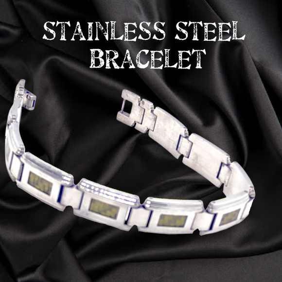 Stainless Steel Unisex Bracelet with Tungsten Green Fiber Accents - Picture 10 of 10
